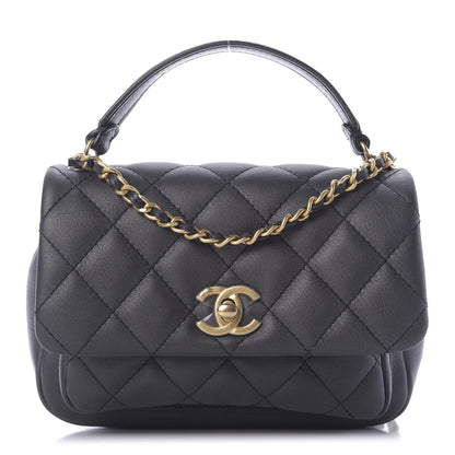 Chanel Calfskin Quilted Top Handle Flap Black 1 of 9