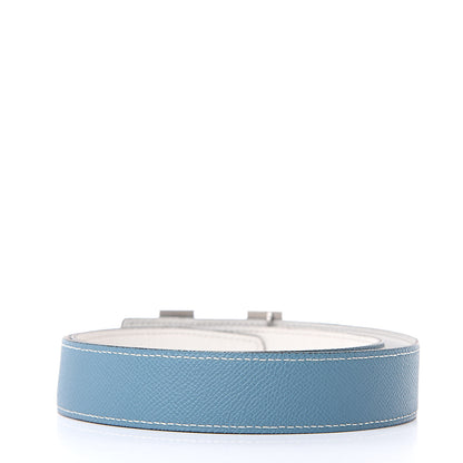 Hermes Epsom Swift Strie 32mm H Belt 95 Blue Jean White 3 of 8