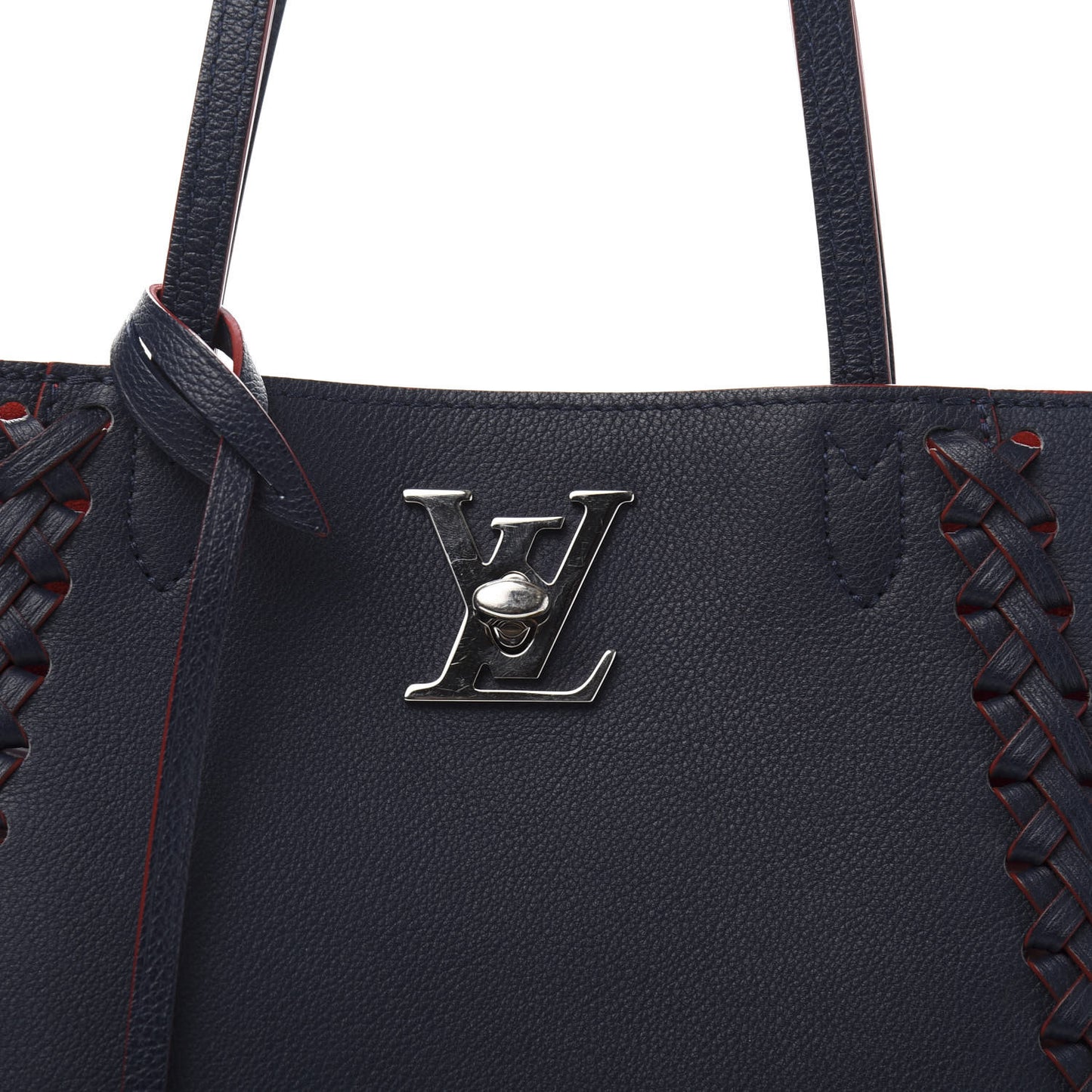 Calfskin Braided Lockme Cabas Marine Rouge