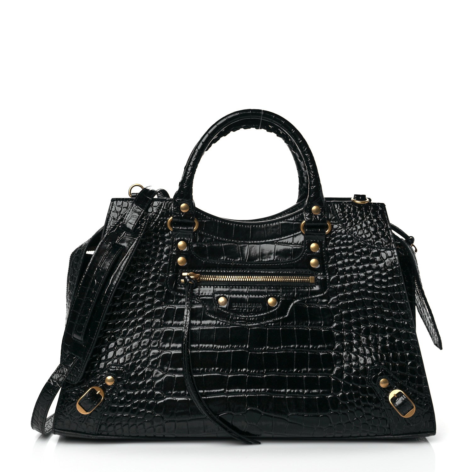 Balenciaga Shiny Supple Calfskin Crocodile Embossed Brass Hardware Neo Classic City Black 1 of 9