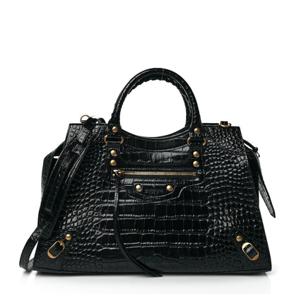 Balenciaga Shiny Supple Calfskin Crocodile Embossed Brass Hardware Neo Classic City Black 1 of 9