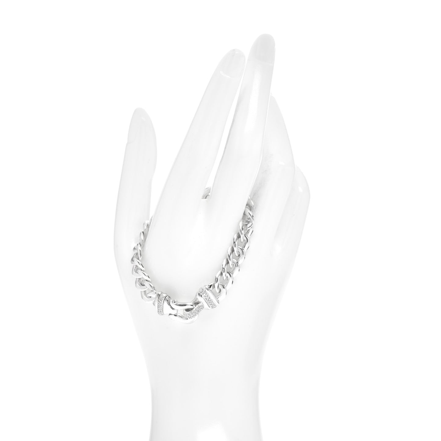 Sterling Silver Diamond 12mm Curb Link Buckle Bracelet