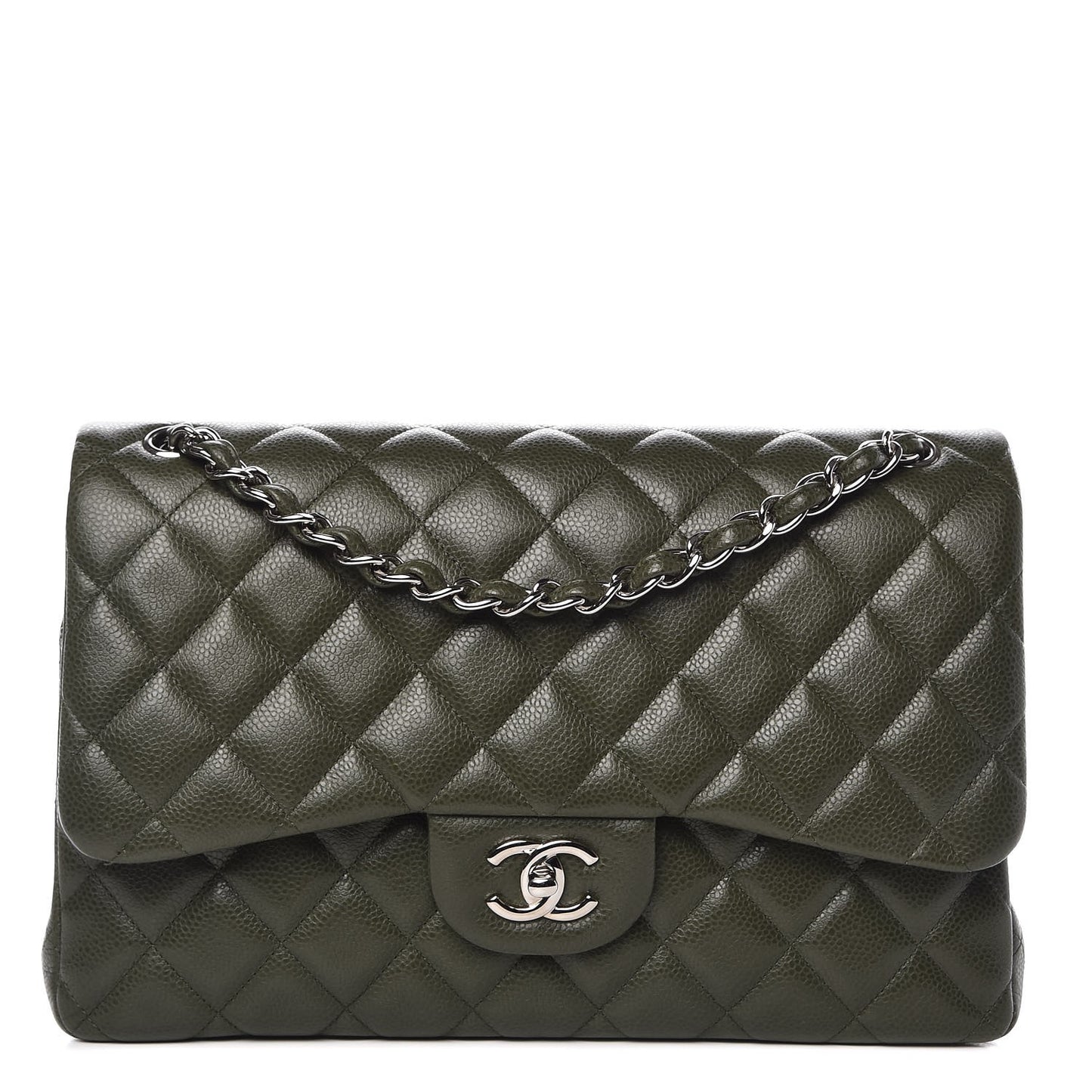 Caviar Quilted Jumbo Double Flap Dark Green