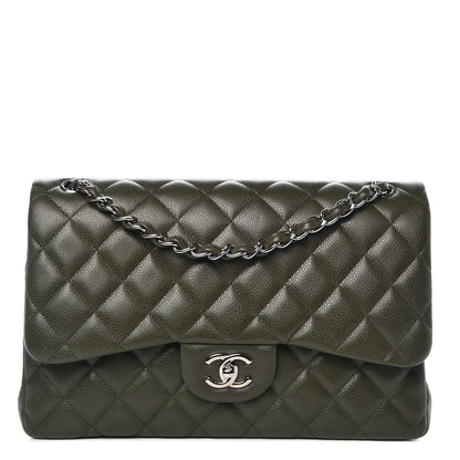 Chanel Caviar Quilted Jumbo Double Flap Dark Green 1 of 8