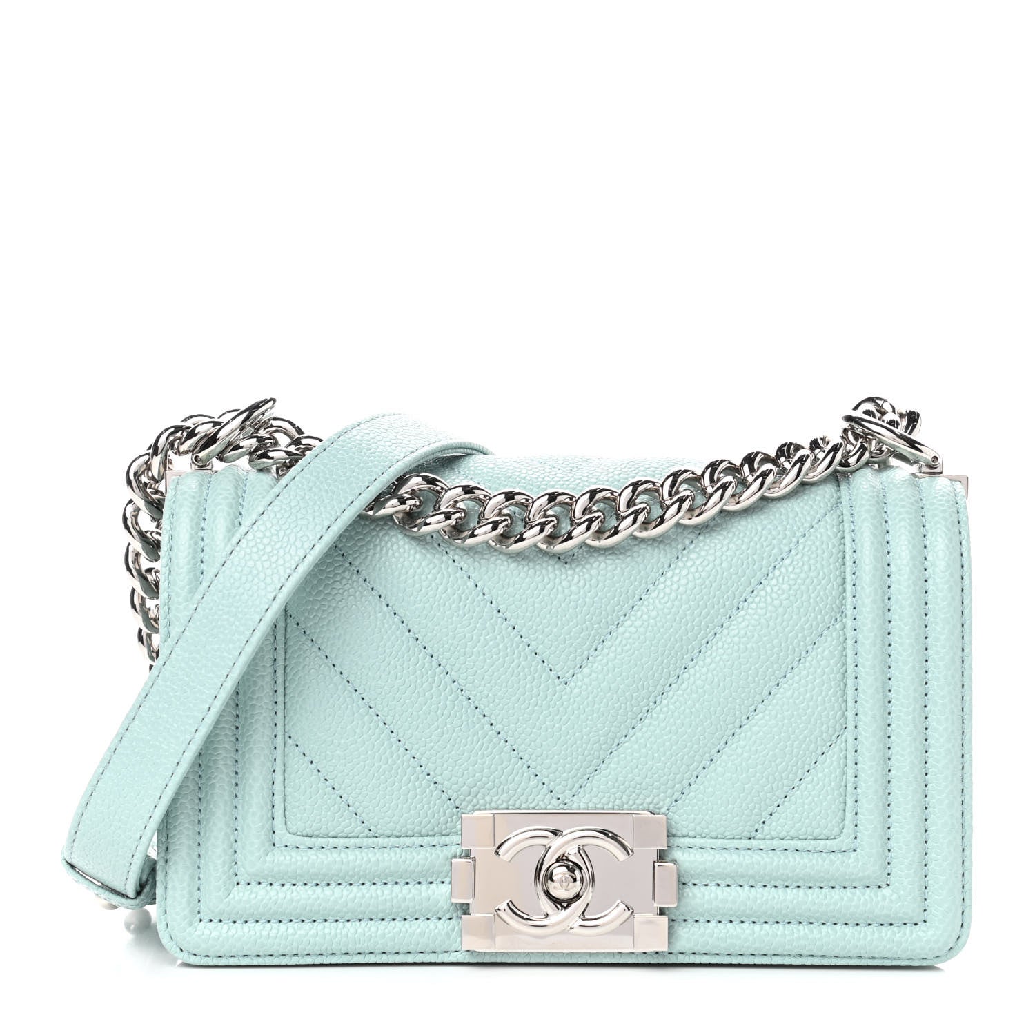 Chanel Caviar Chevron Quilted Small Boy Flap Light Blue 1 of 4