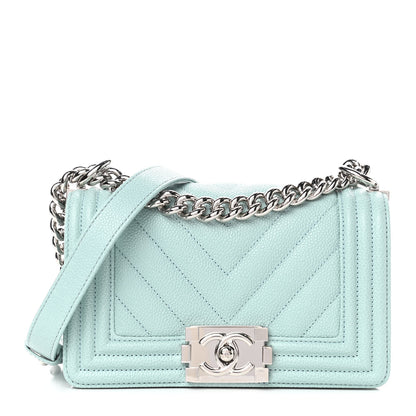 Chanel Caviar Chevron Quilted Small Boy Flap Light Blue 1 of 4