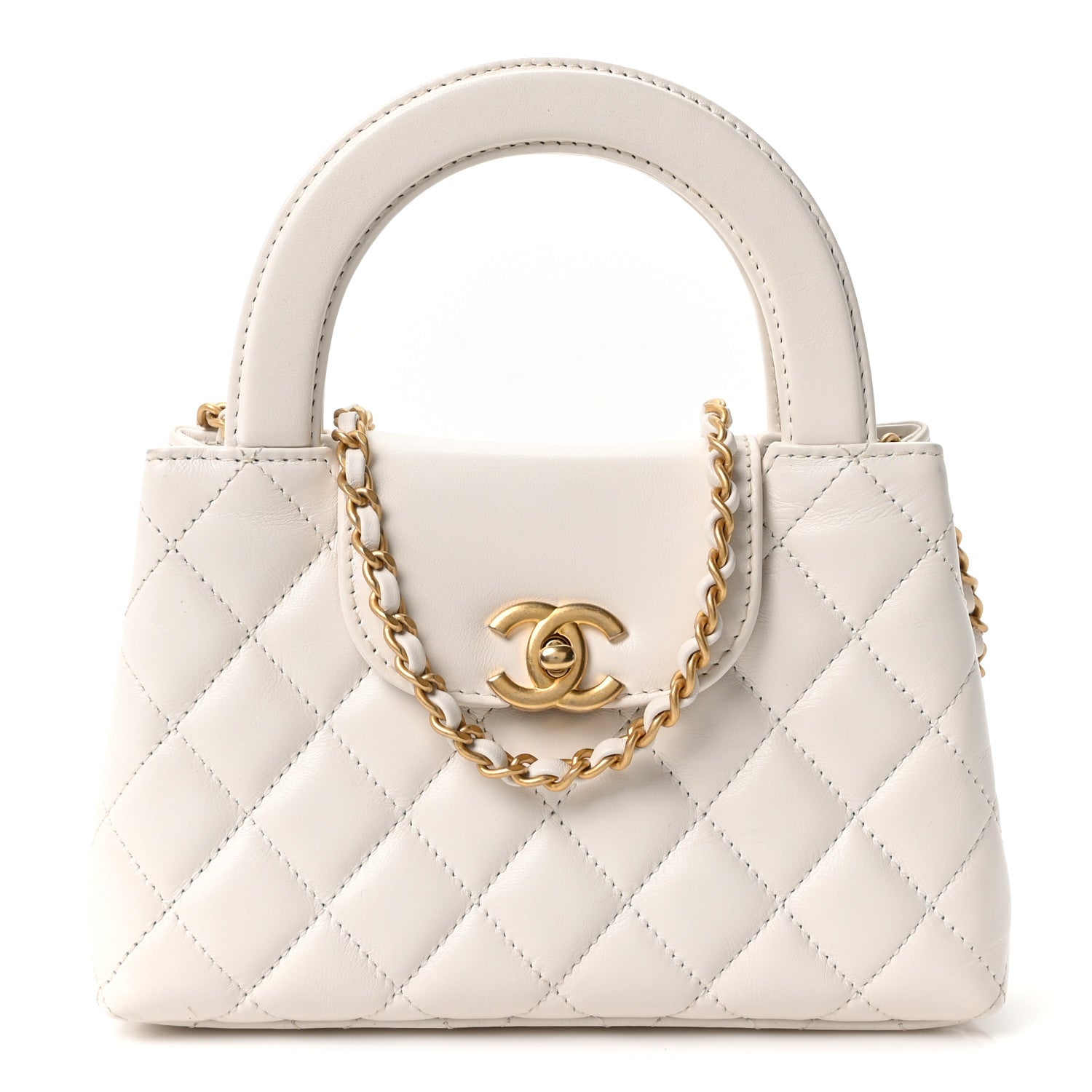 Chanel Shiny Aged Calfskin Quilted Nano Kelly Shopper White 1 of 11