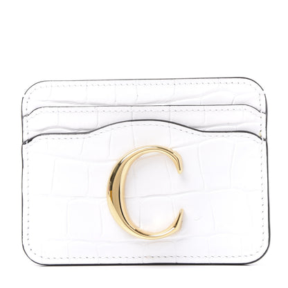 Chloe Crocodile Embossed Calfskin C Card Holder Brilliant White 1 of 8