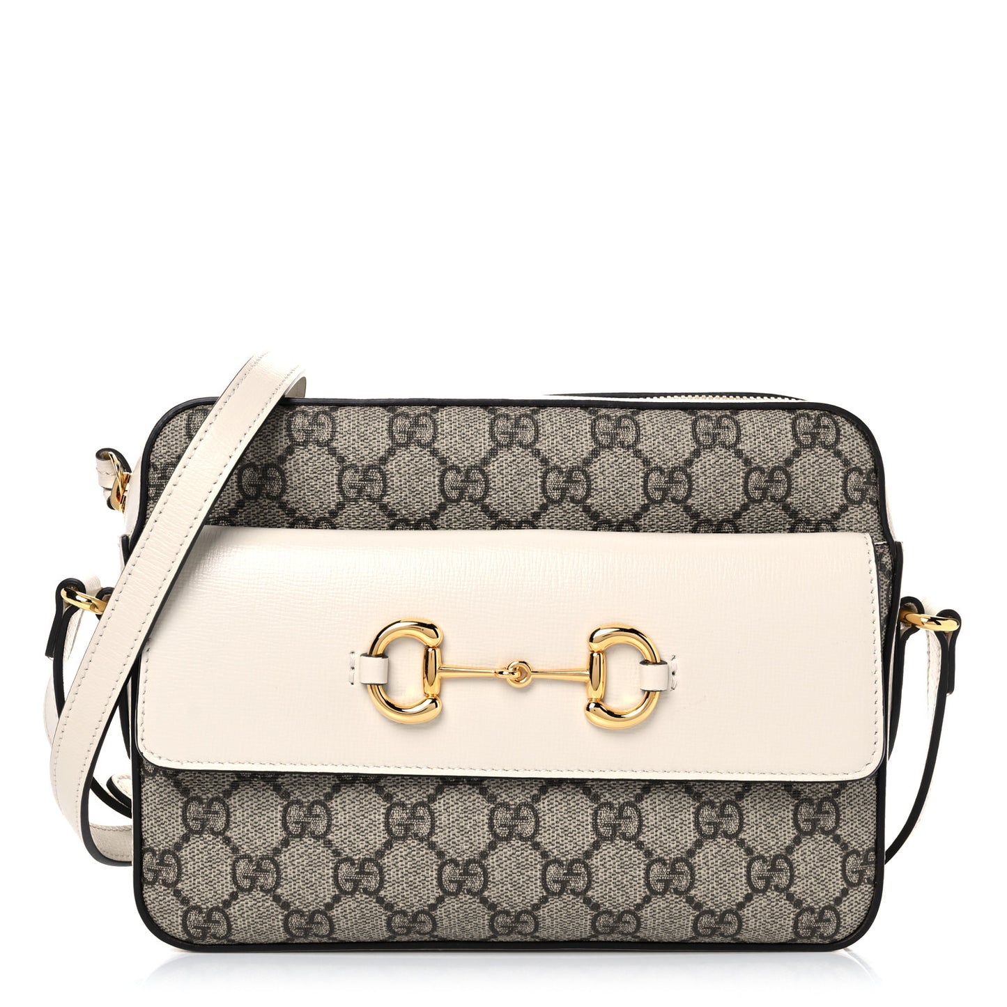 GG Supreme Monogram Small Horsebit 1955 Shoulder Bag Beige Mystic White