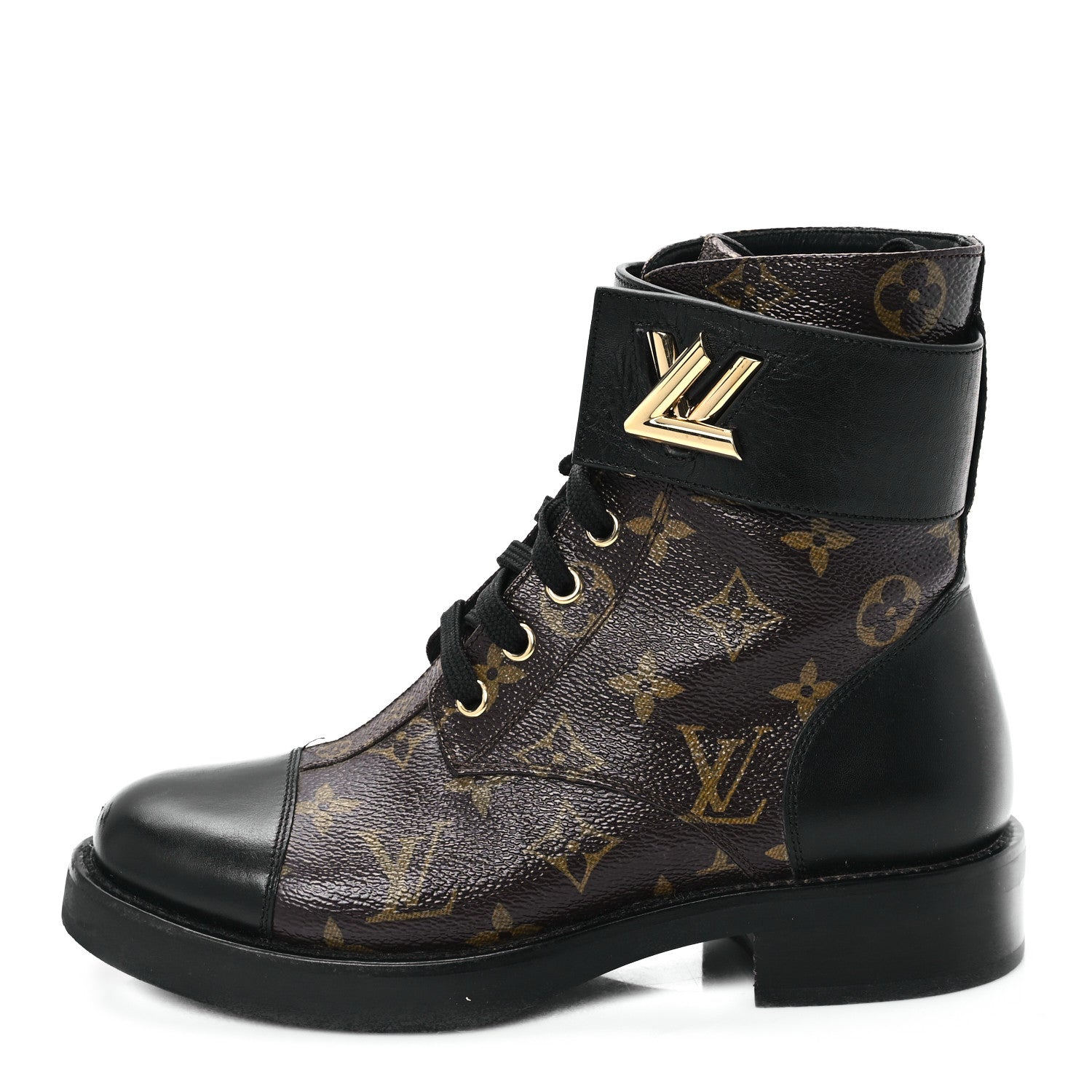 Louis Vuitton Calfskin Monogram Wonderland Flat Ranger Boots 35.5 Black 1 of 9