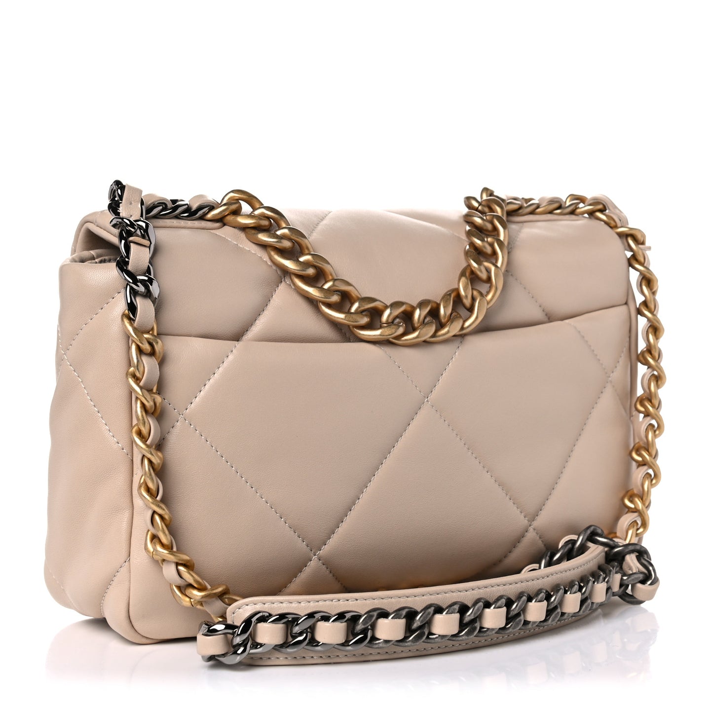Lambskin Quilted Medium Chanel 19 Flap Beige