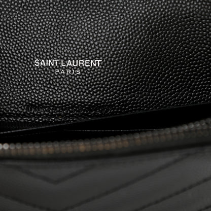 Saint Laurent Grain De Poudre Matelasse Chevron Monogram Monochrome Envelope Chain Wallet Black 8 of 12