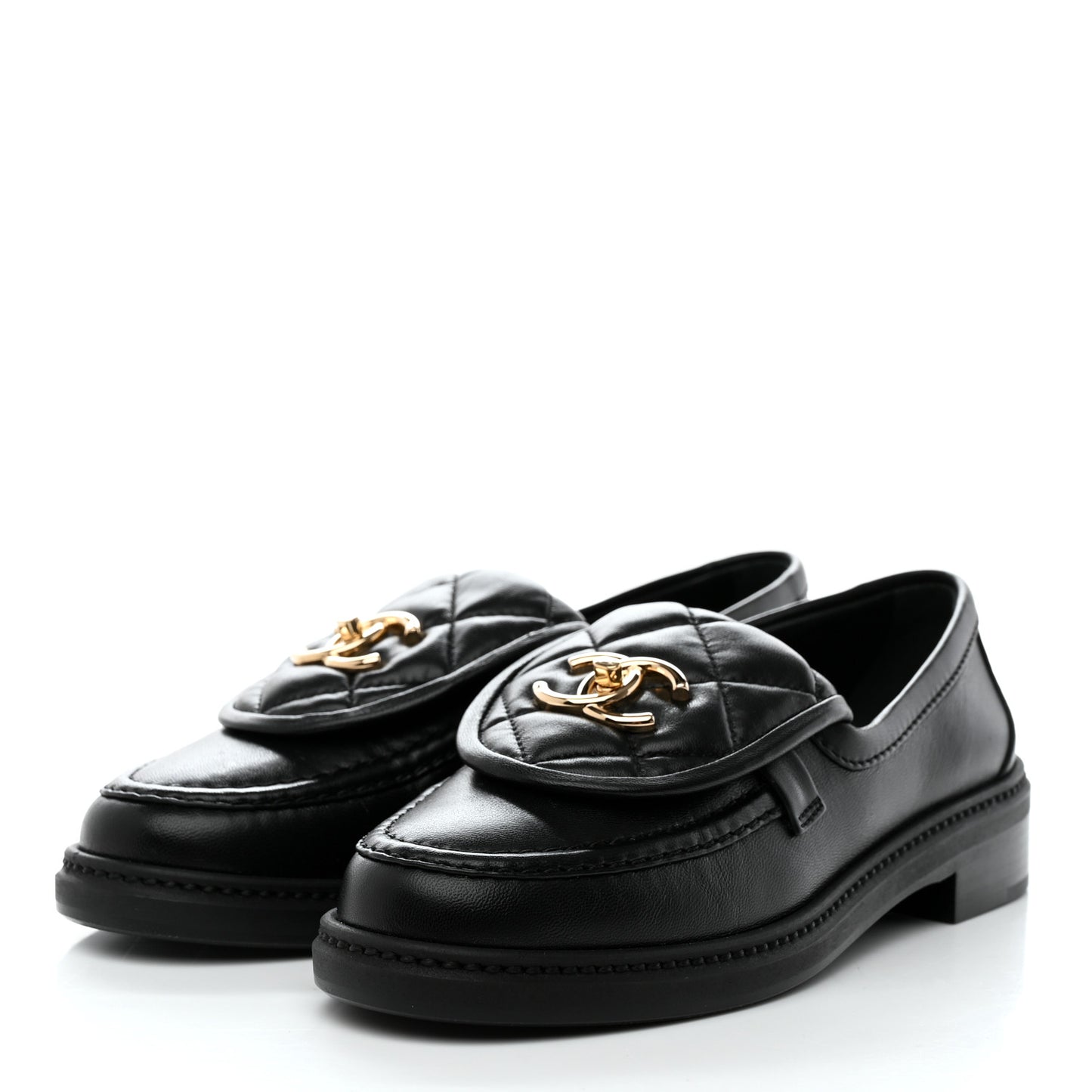 Lambskin Quilted CC Turnlock Loafers 35.5 Black