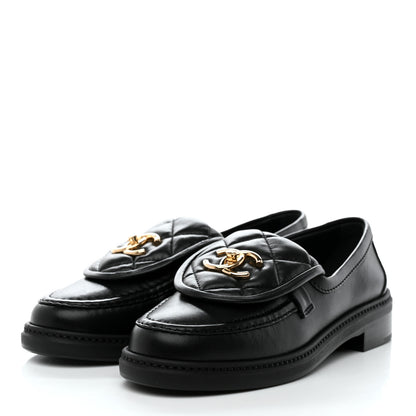 Chanel Lambskin Quilted CC Turnlock Loafers 35.5 Black 3 of 9