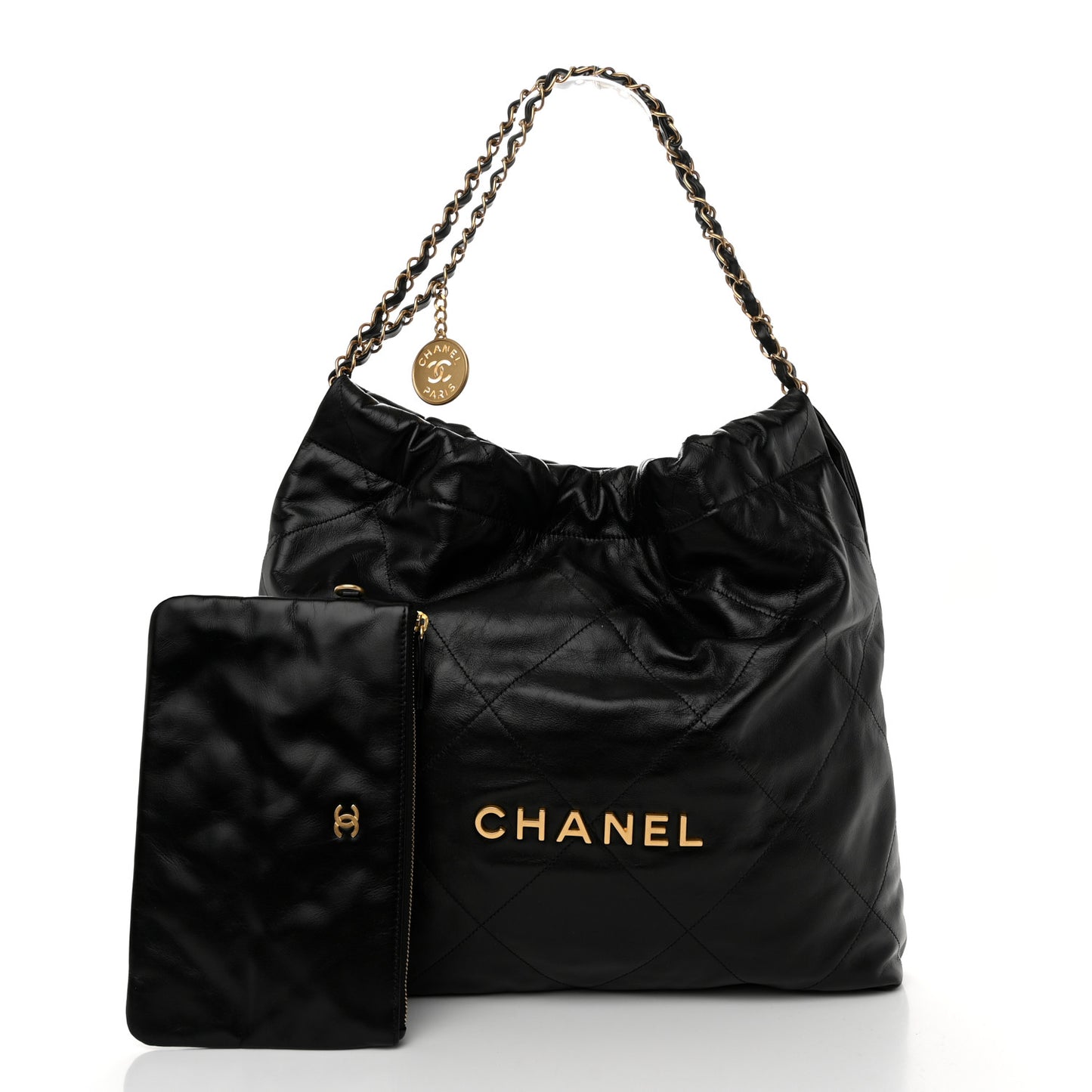 Shiny Calfskin Quilted Chanel 22 Black