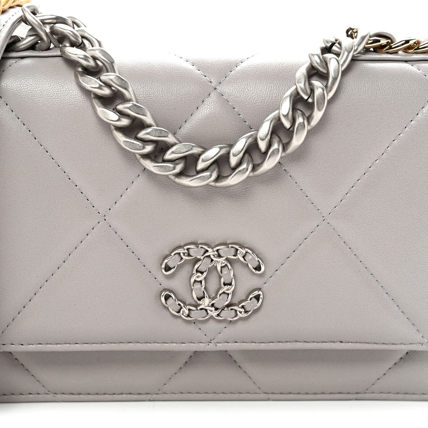 Chanel Lambskin Quilted Chanel 19 Wallet On Chain WOC Grey 9 of 11