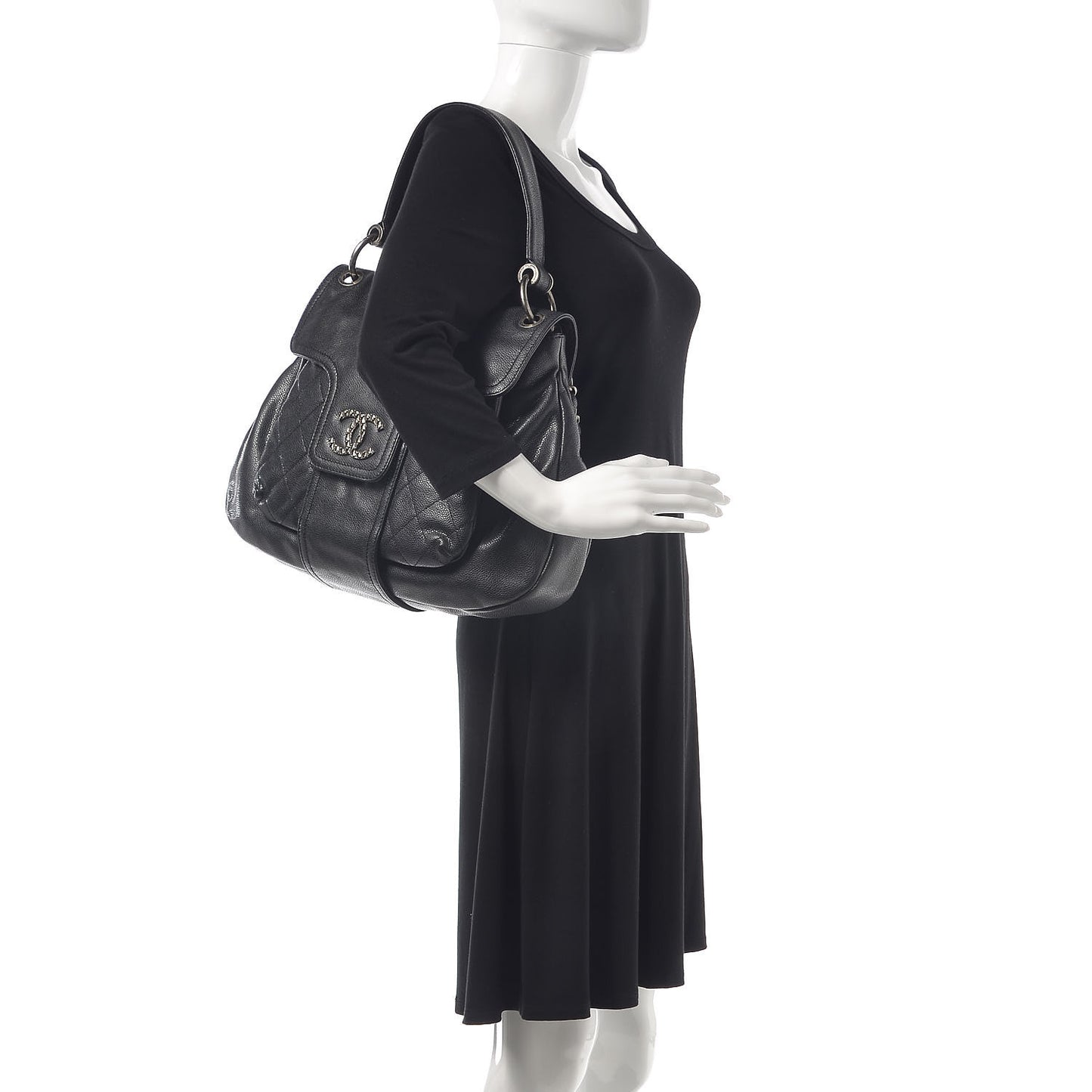 Glazed Caviar Flap Hobo Dark Grey