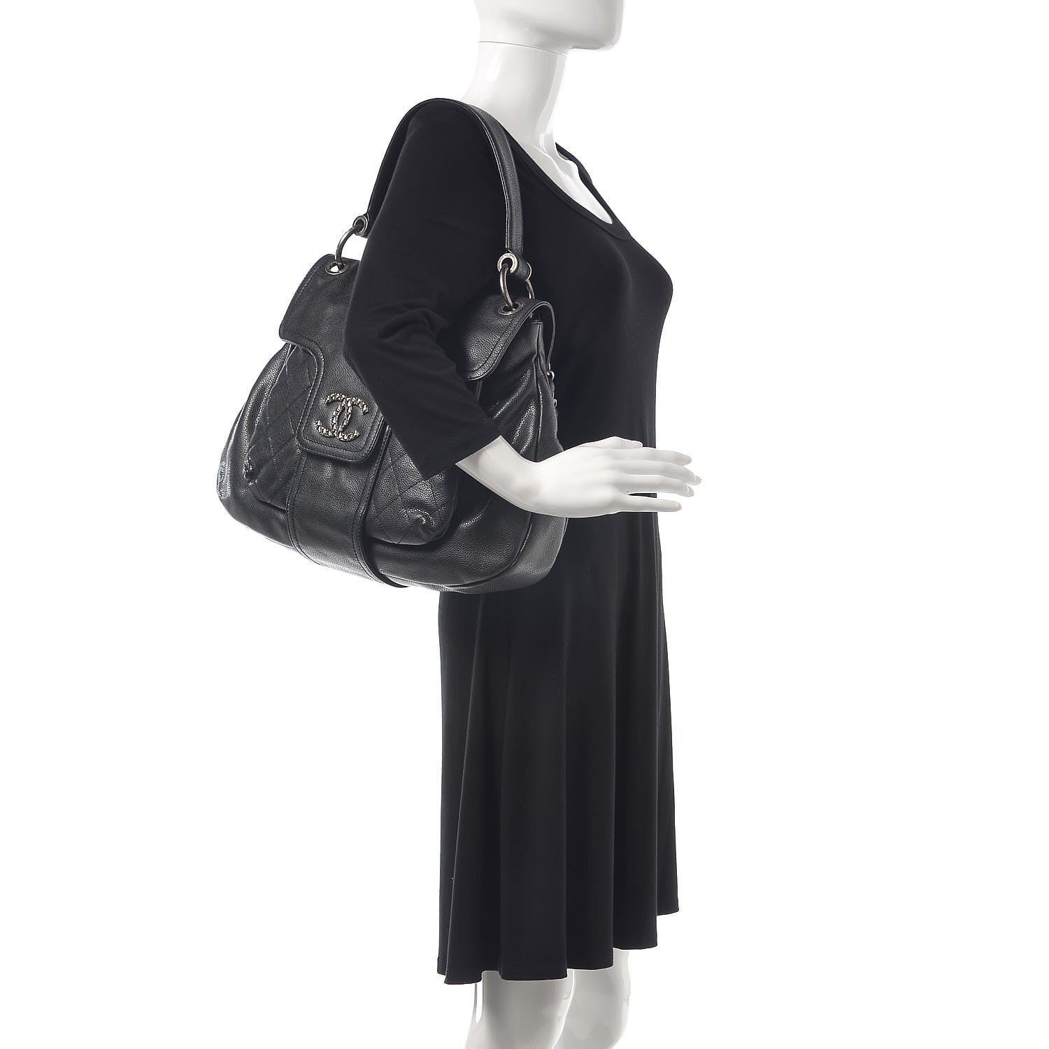 Chanel Glazed Caviar Flap Hobo Dark Grey 3 of 8