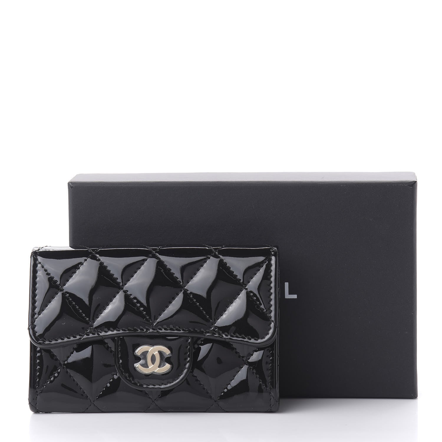 Chanel Patent Quilted Flap Card Holder Wallet Black 12 of 12