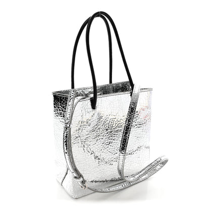 Balenciaga Crackled Mirror Calfskin Logo North South Shopper Tote XXS Silver 3 of 9