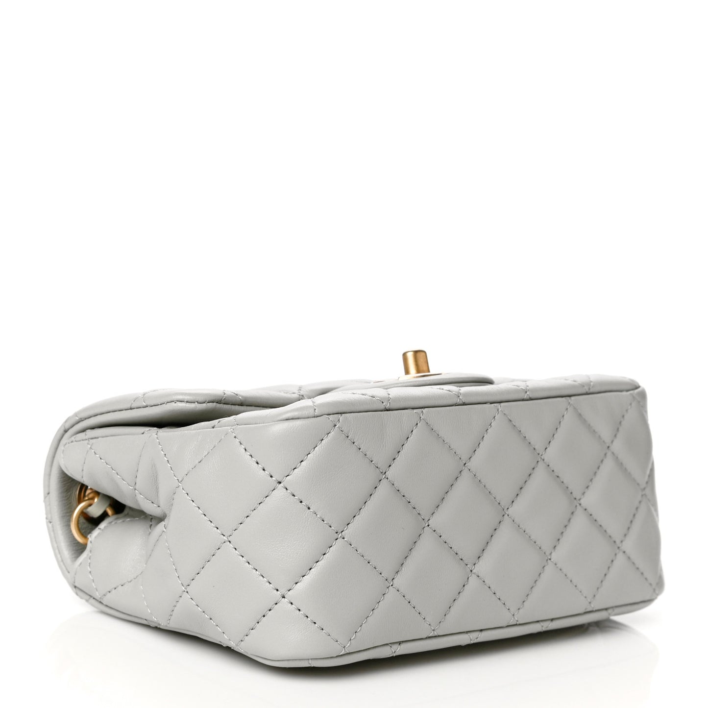Lambskin Quilted Mini Pearl Crush Flap Light Grey