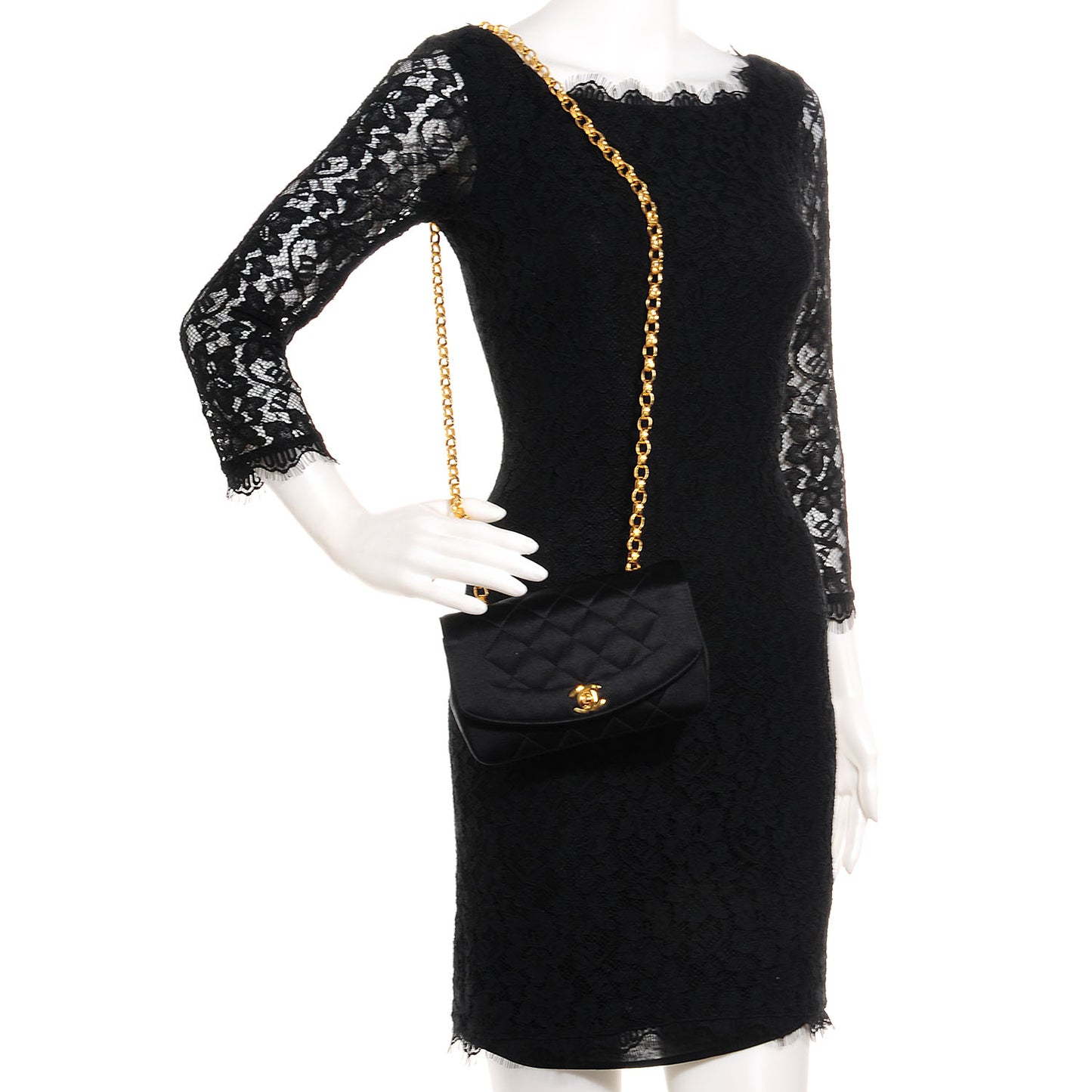 Quilted Satin Evening Flap Black