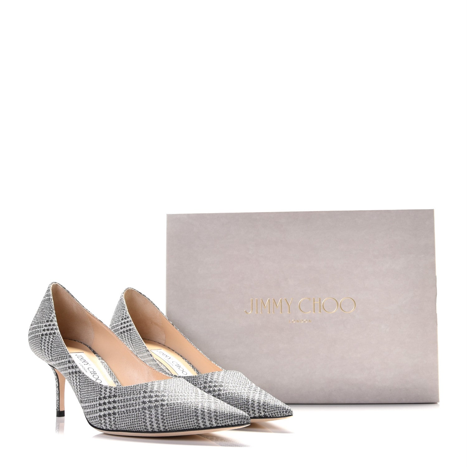 Jimmy Choo Metallic Fabric Plaid Love Prince Of Stars 85 Pump 38 Silver 11 of 11
