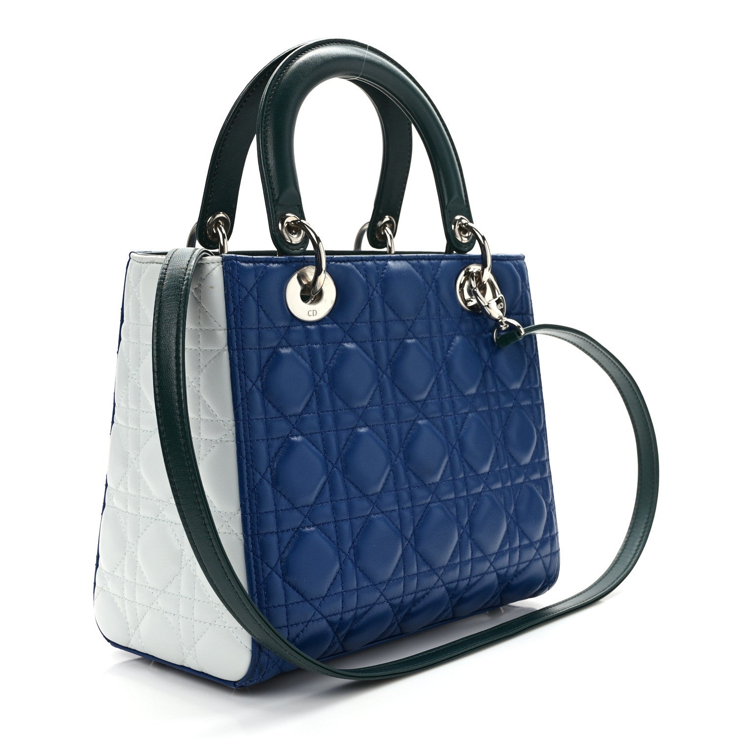 Christian Dior Lambskin Cannage Medium Tri-Color Lady Dior Blue Celeste Deep Green 3 of 14
