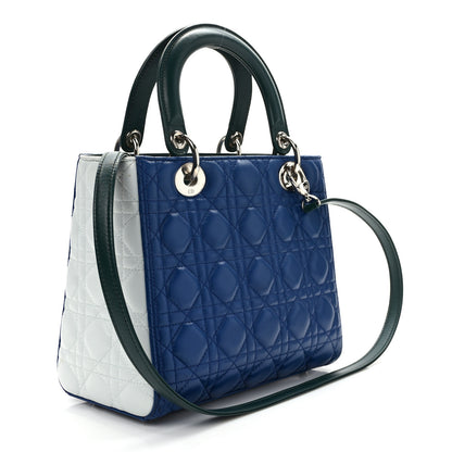 Christian Dior Lambskin Cannage Medium Tri-Color Lady Dior Blue Celeste Deep Green 3 of 14