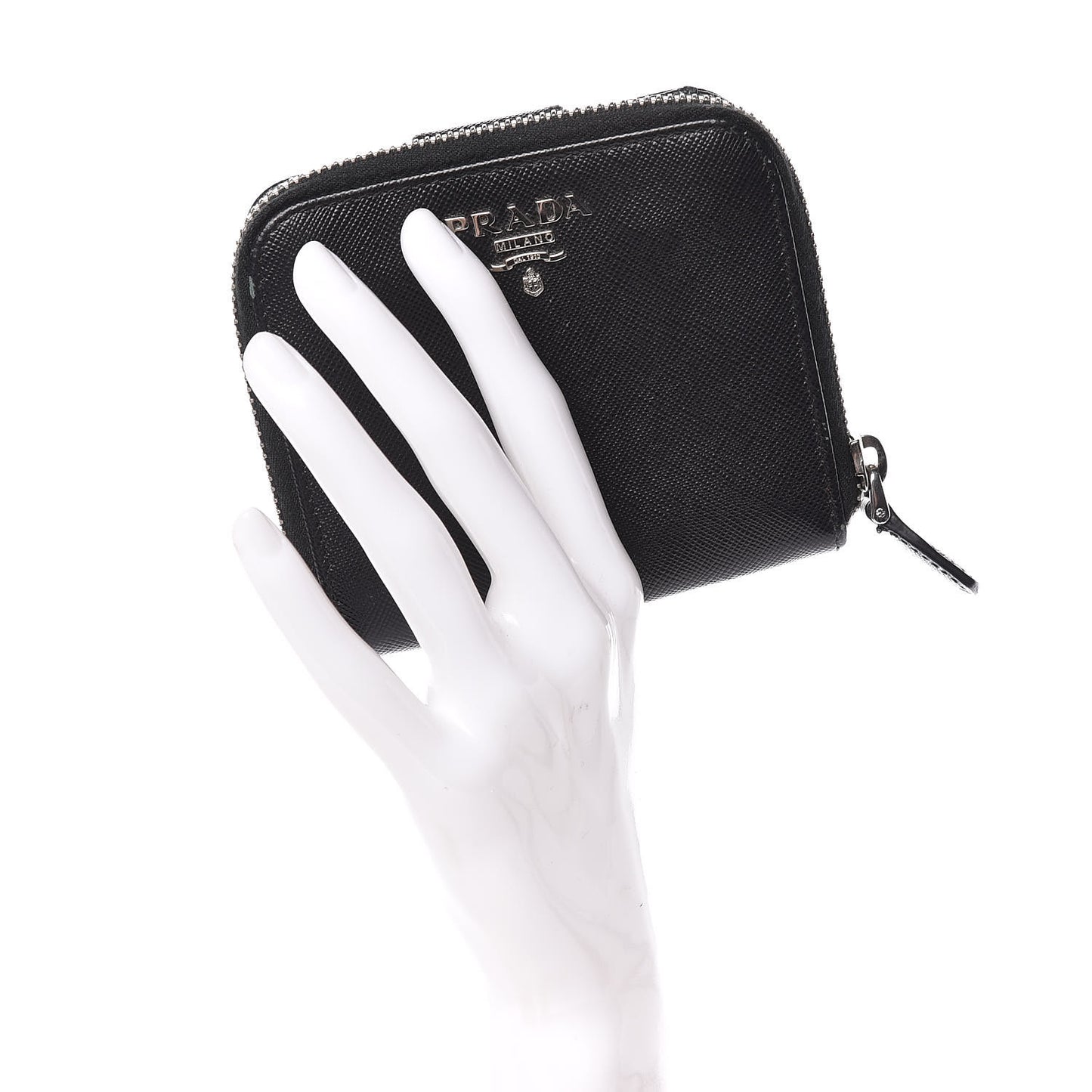Saffiano Metal Compact Zip Around Wallet Black