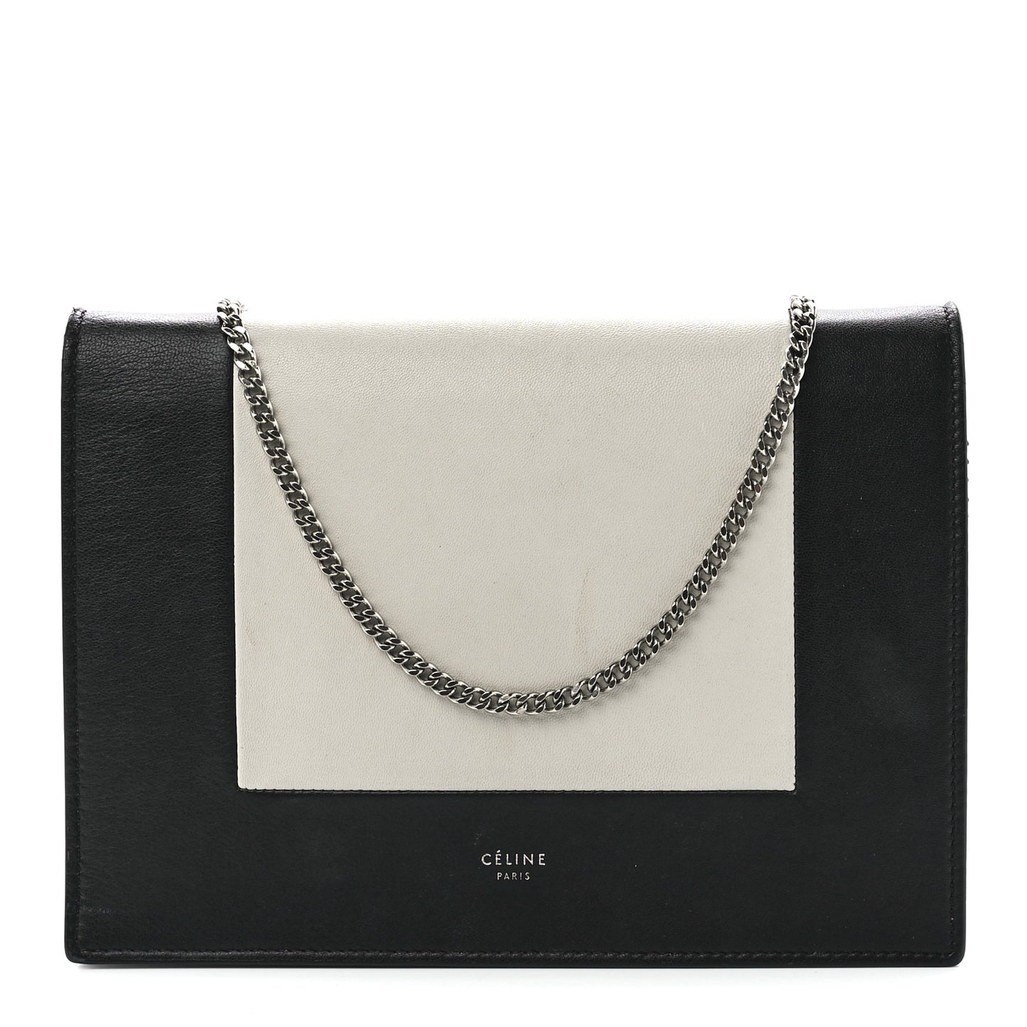 Smooth Lambskin Frame Evening Chain Clutch Black White