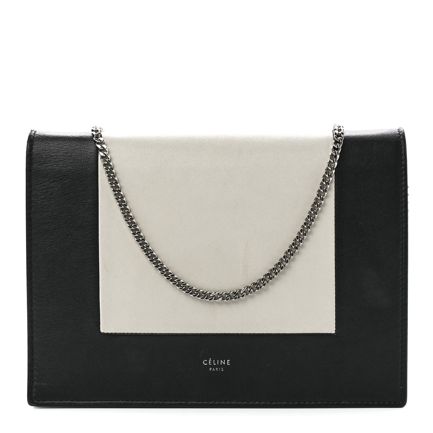 Celine Smooth Lambskin Frame Evening Chain Clutch Black White 1 of 10