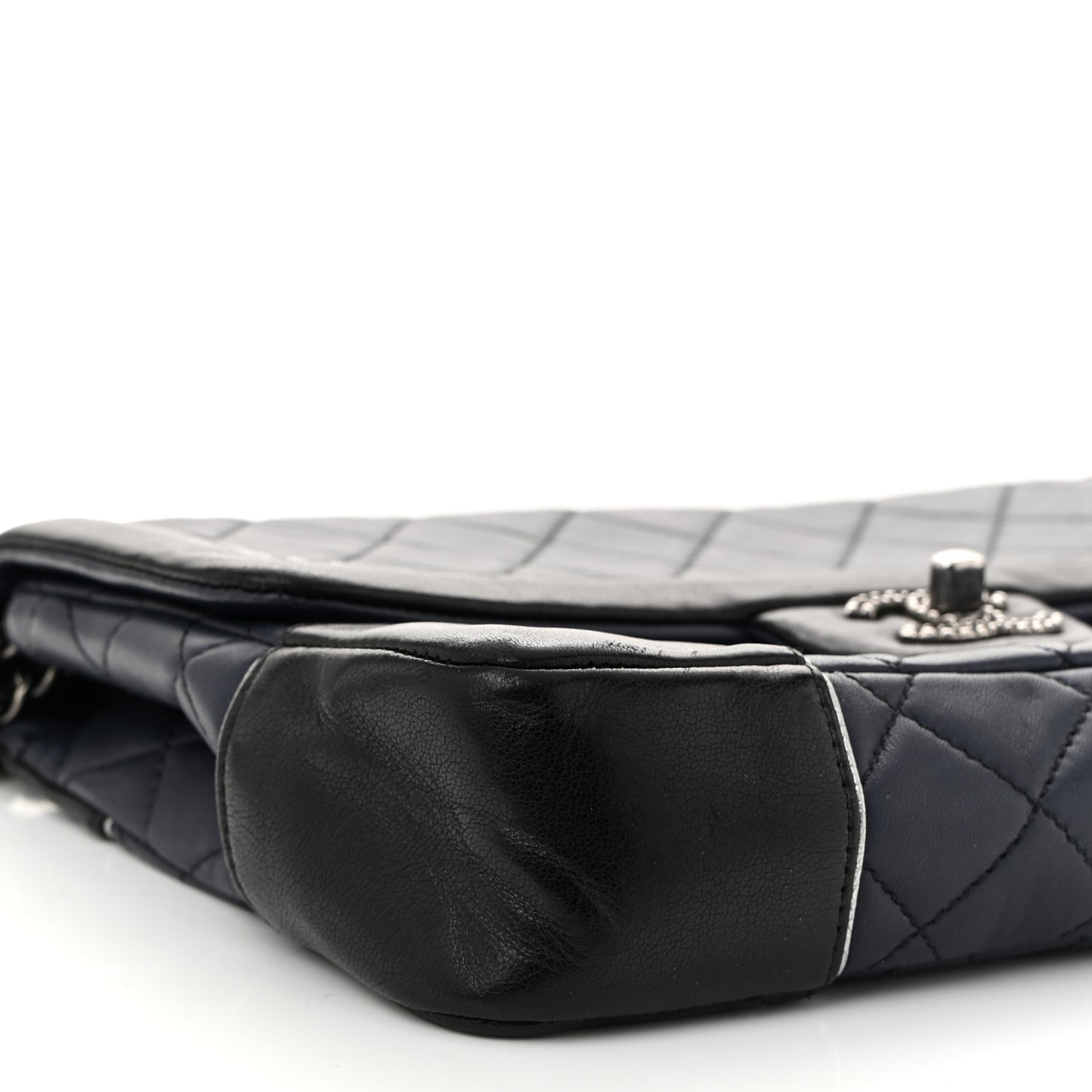 Calfskin Quilted Bi-Color Jumbo Flap Blue Black