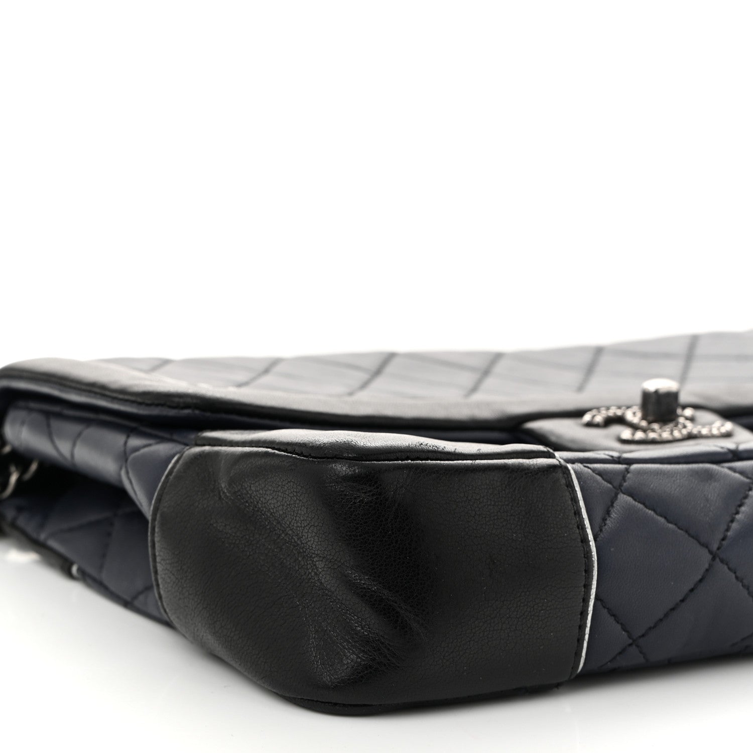 Chanel Calfskin Quilted Bi-Color Jumbo Flap Blue Black 9 of 11