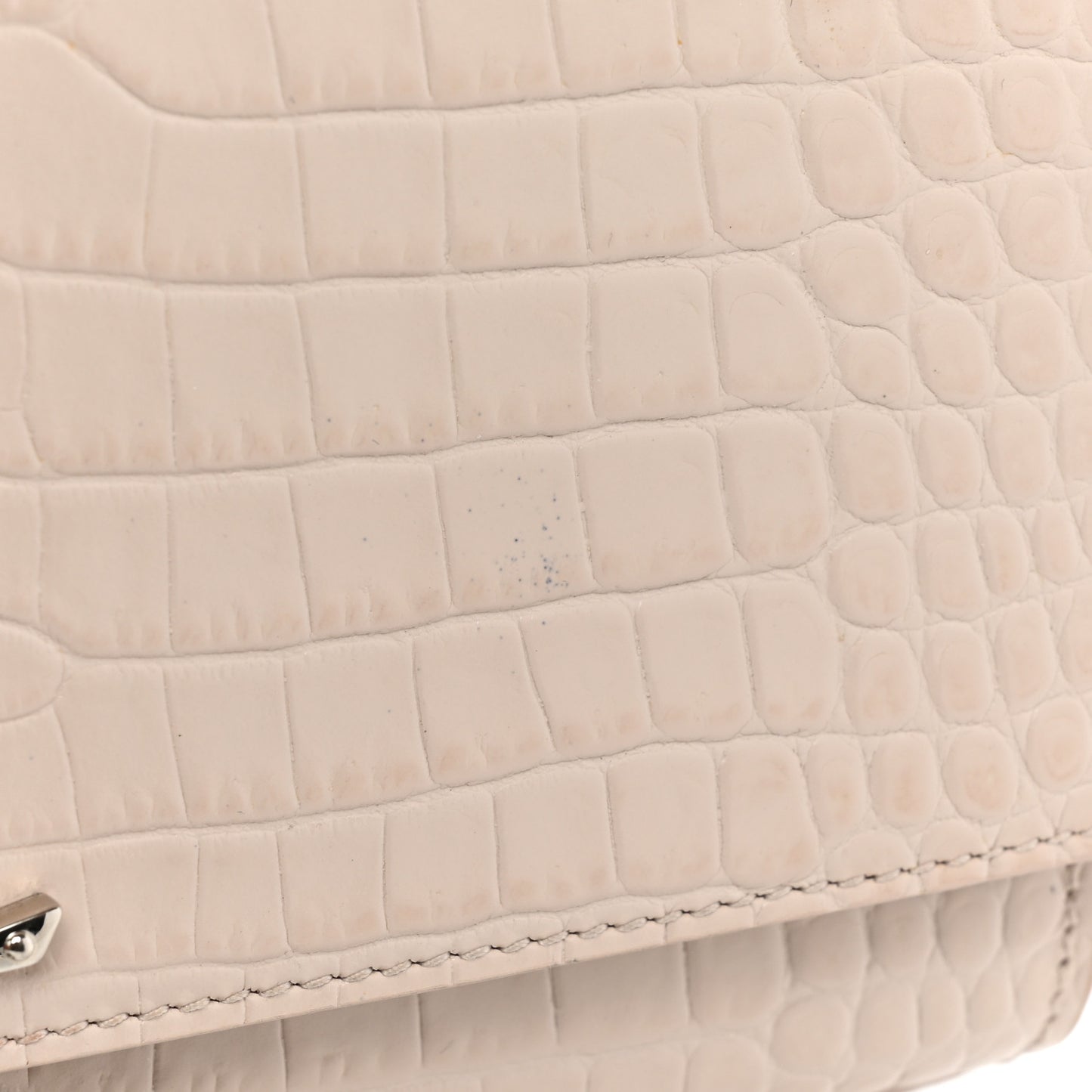Calfskin Crocodile Embossed Small Classic Monogram Kate Tassel Satchel Crema Soft
