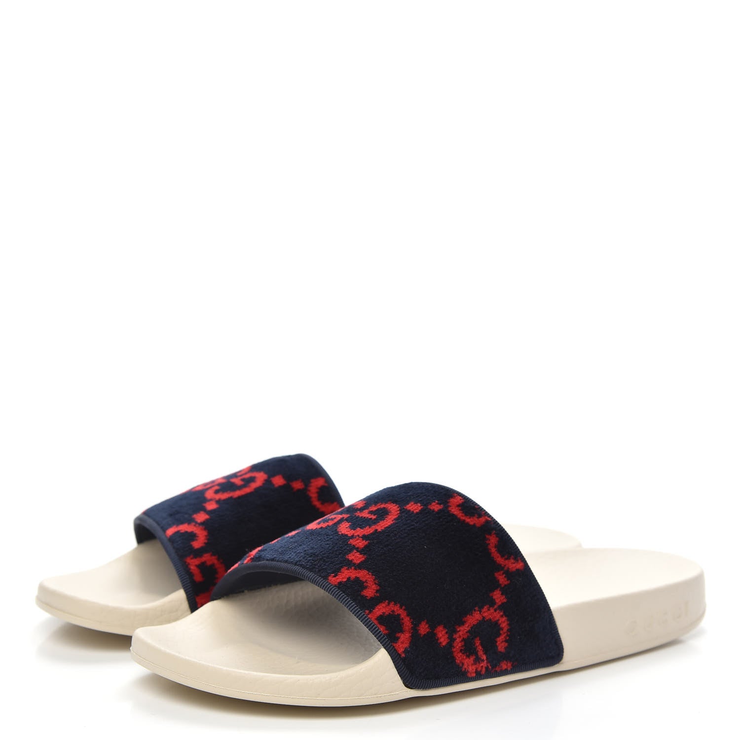 Gucci Terry Cloth GG Monogram Slide Sandals 37 Blue Red 3 of 7