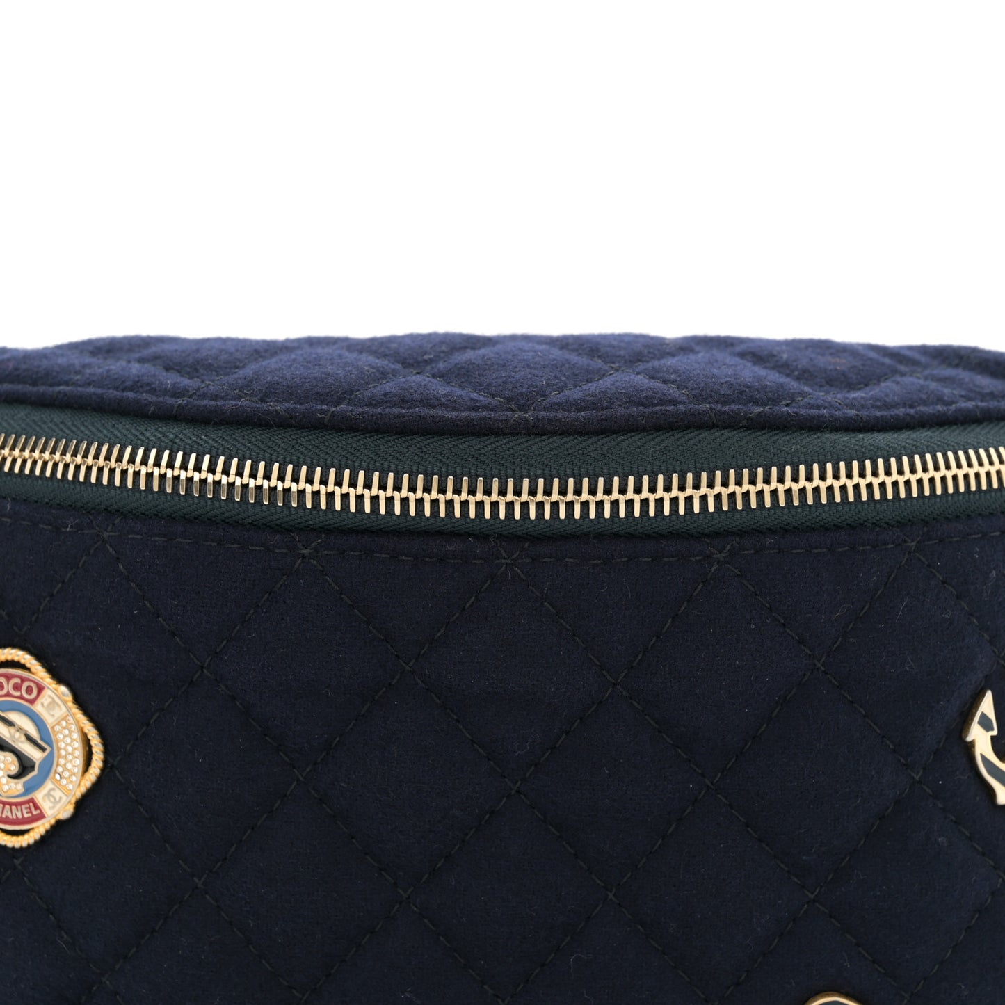Wool Lambskin Quilted Paris Hamburg Charms Waist Bag Dark Navy