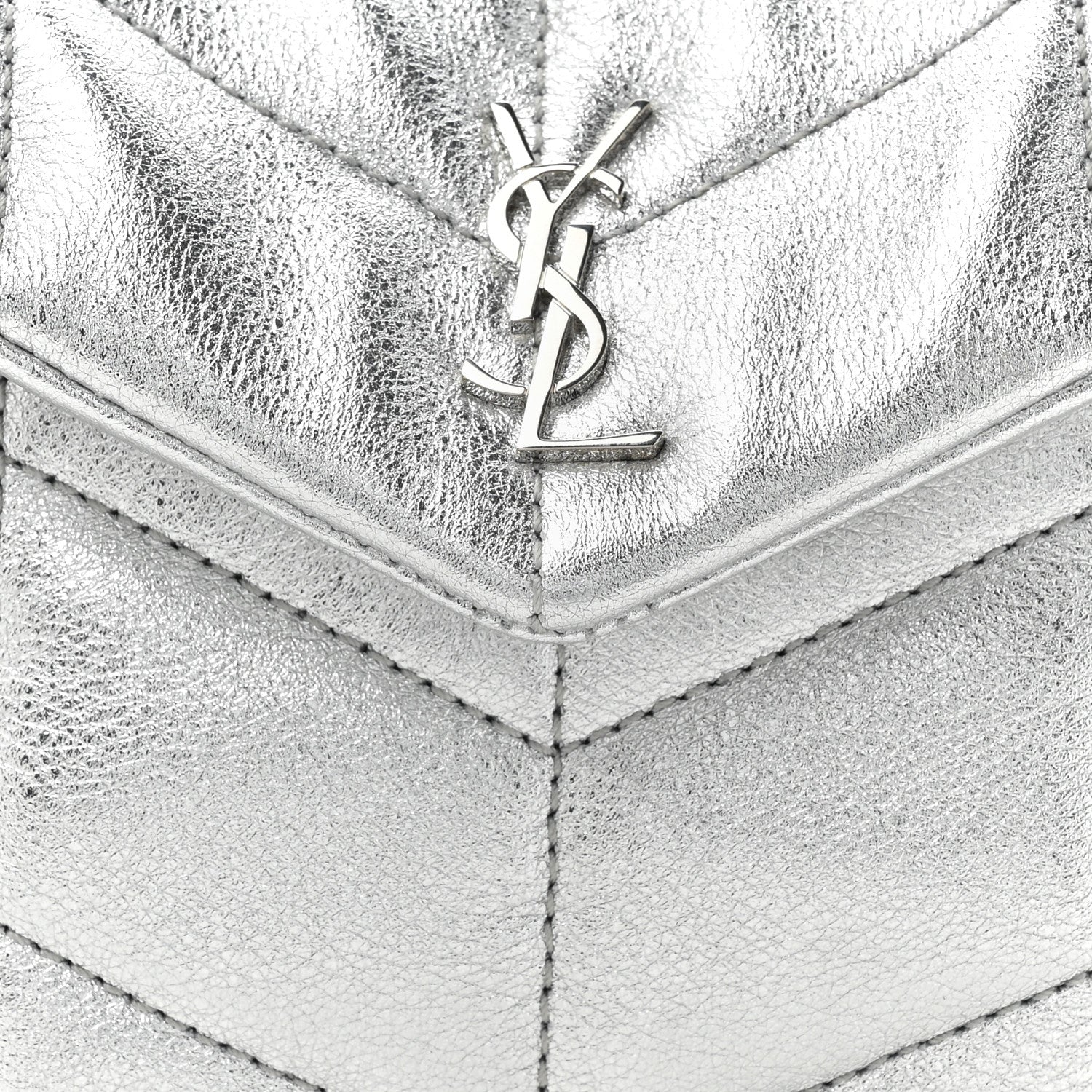 Saint Laurent Metallic Lambskin Monogram Loulou Puffer Pouch Clutch Silver 10 of 13