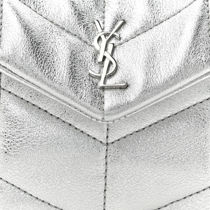 Saint Laurent Metallic Lambskin Monogram Loulou Puffer Pouch Clutch Silver 10 of 13