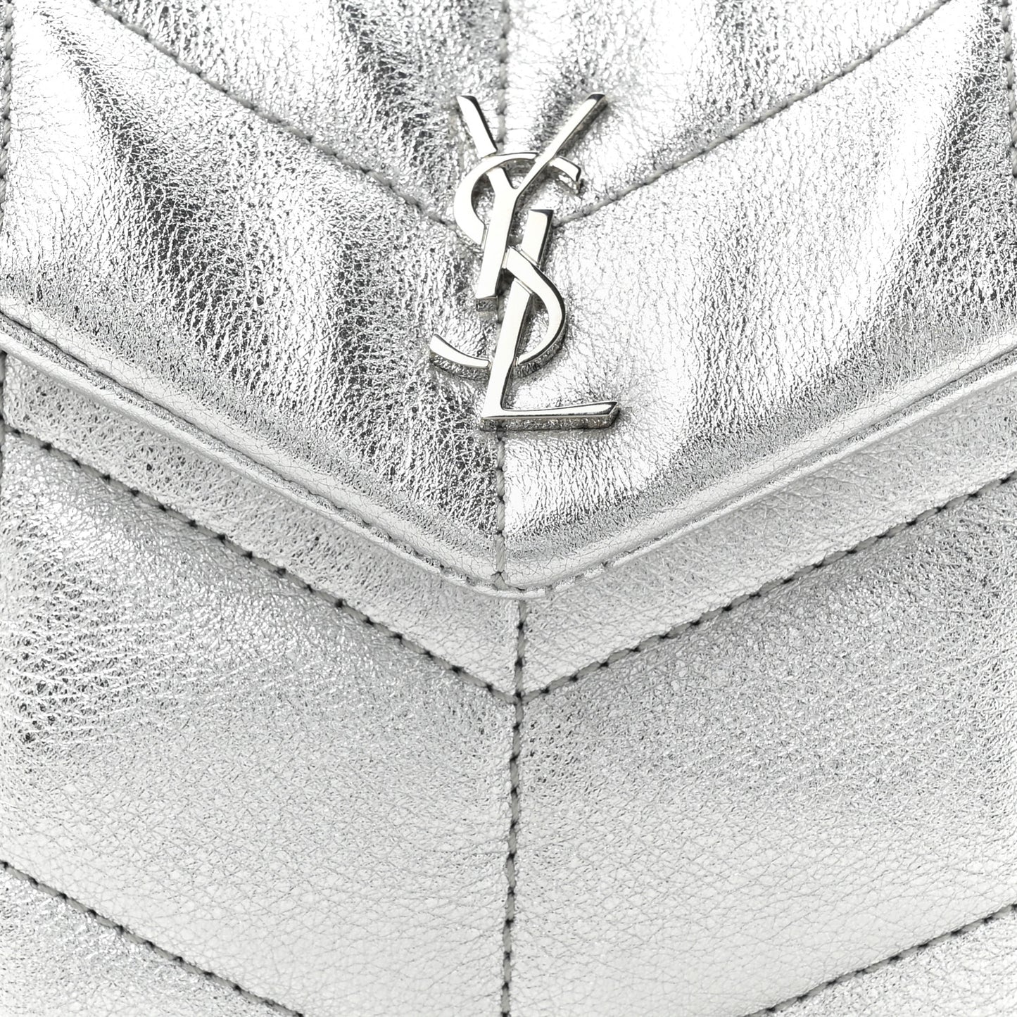 Metallic Lambskin Monogram Loulou Puffer Pouch Clutch Silver