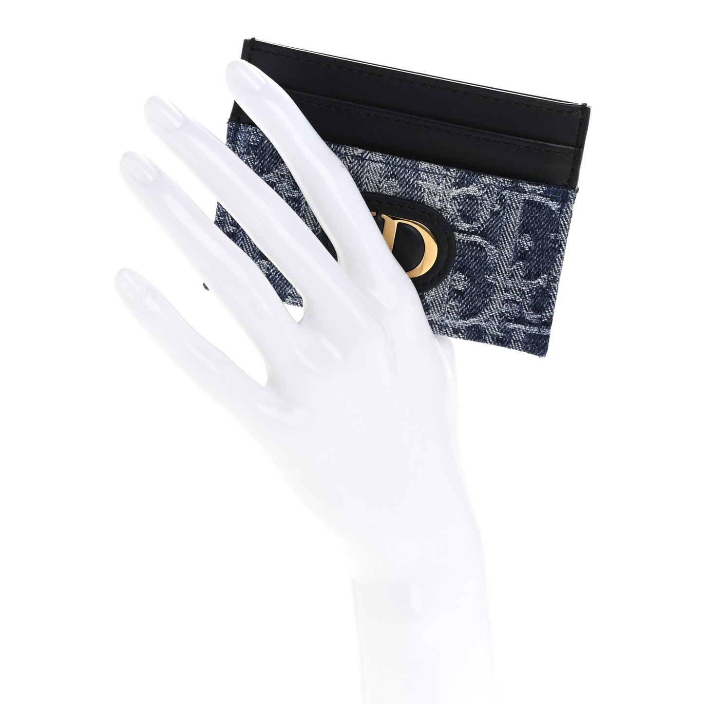 Denim Jacquard Oblique Calfskin 30 Montaigne Freesia Card Holder Blue