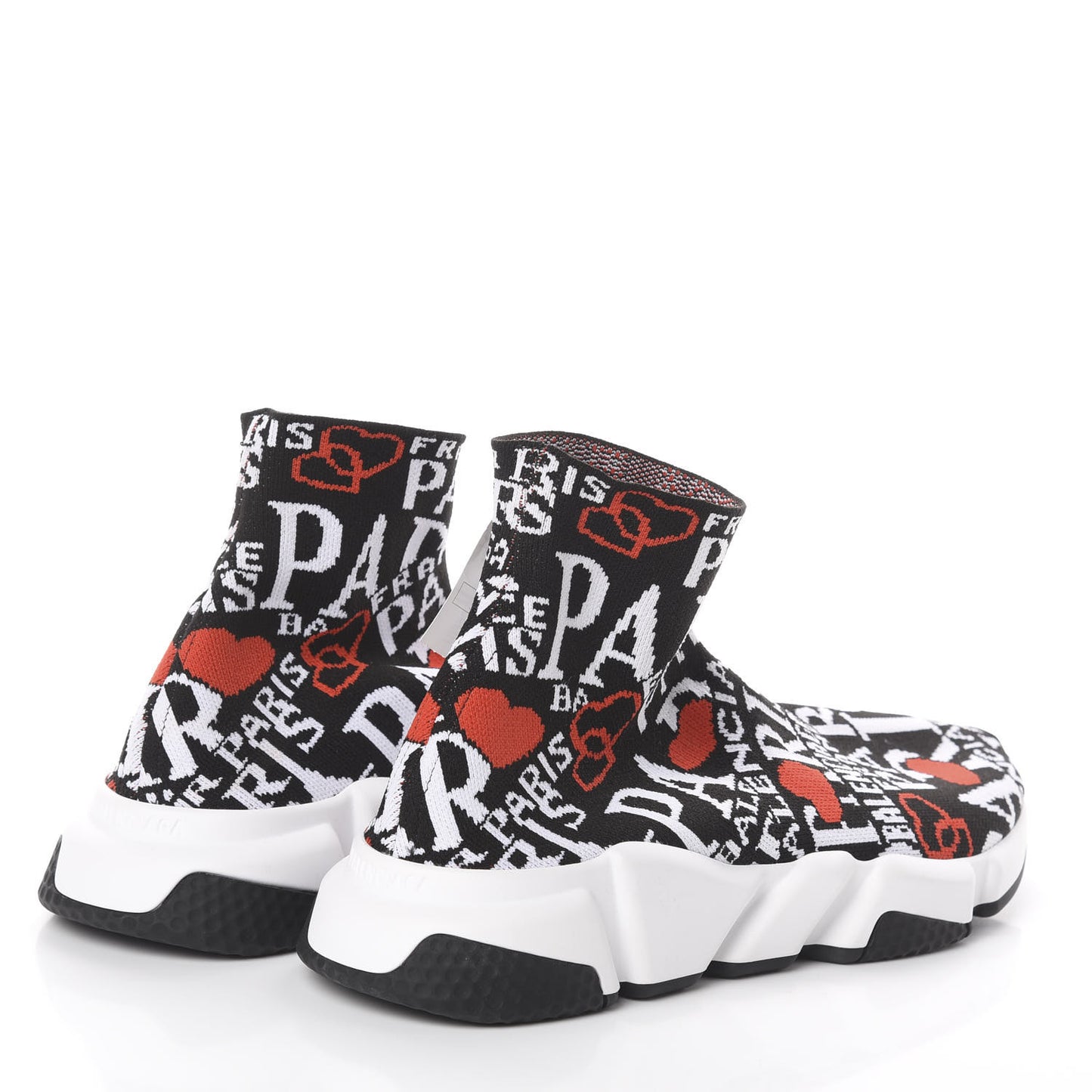 Neoprene Knit Bonjour Paris Womens Speed Sneakers 38 Black White Red
