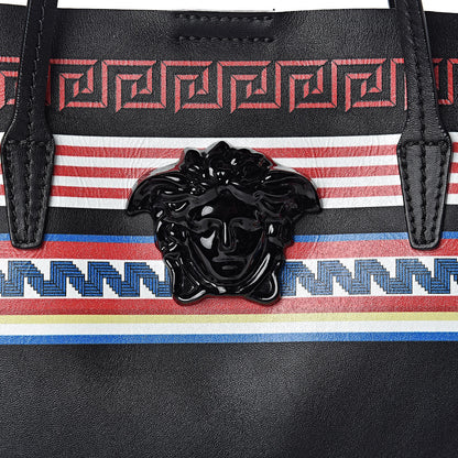 Versace Calfskin Stripe Greek City Key Tote Black 11 of 11