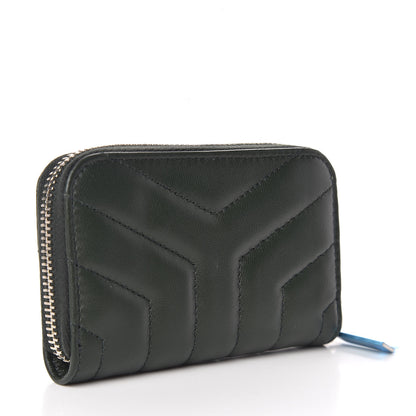 Saint Laurent Lambskin Y Quilted Monogram LouLou Zip Coin Purse New Vert Fonce 3 of 7