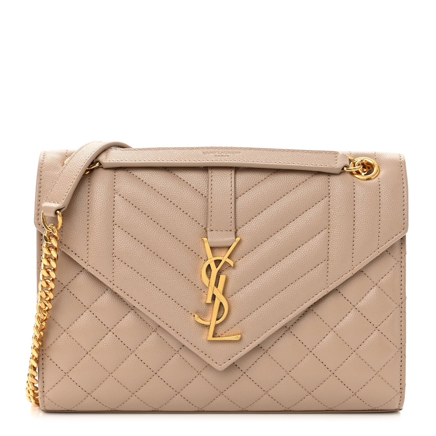 Saint Laurent Grain De Poudre Textured Mixed Matelasse Medium Triquilt Monogram Satchel Dark Beige 1 of 9