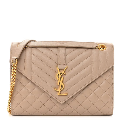 Saint Laurent Grain De Poudre Textured Mixed Matelasse Medium Triquilt Monogram Satchel Dark Beige 1 of 9