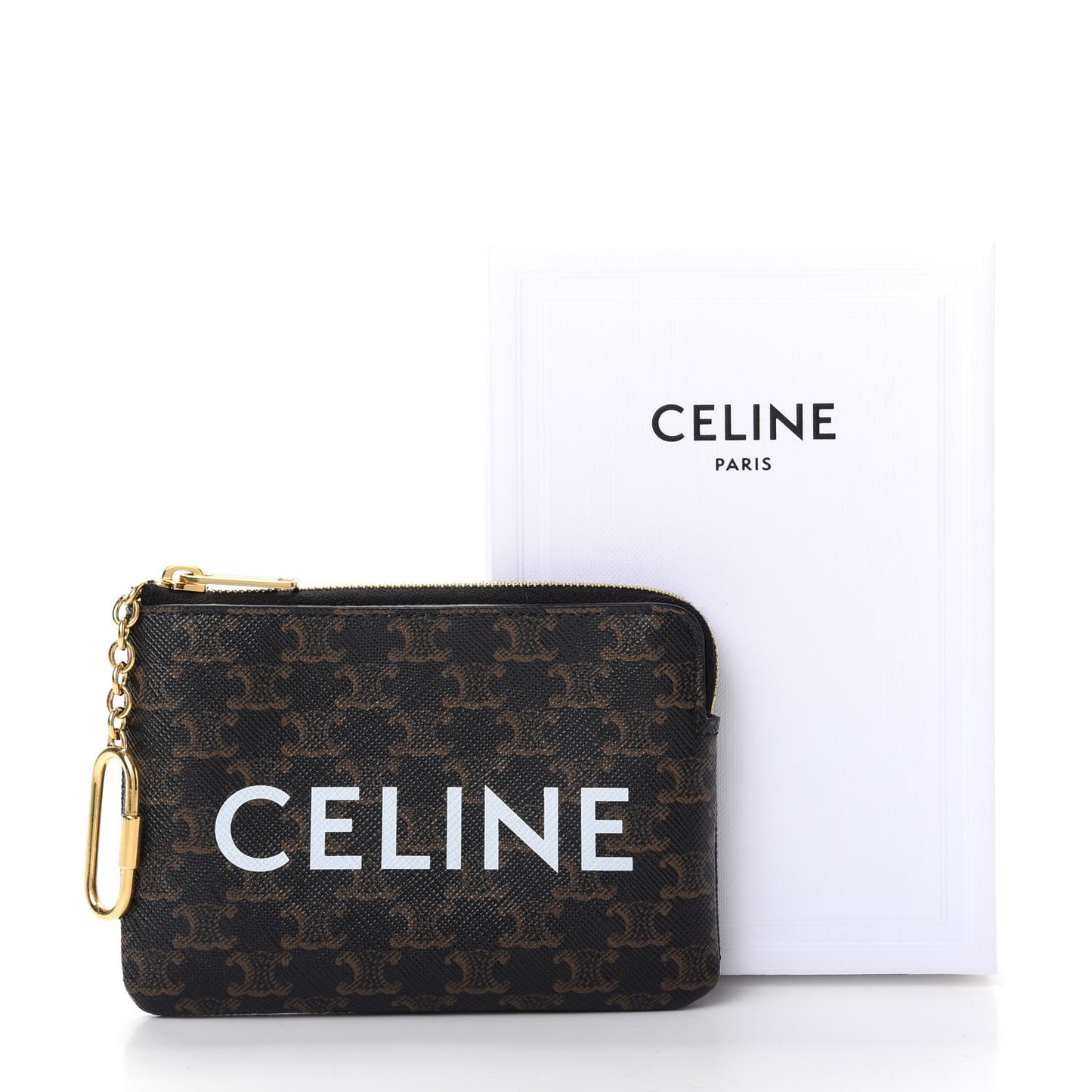 Triomphe Canvas Logo Coin and Card Pouch With Hook Black