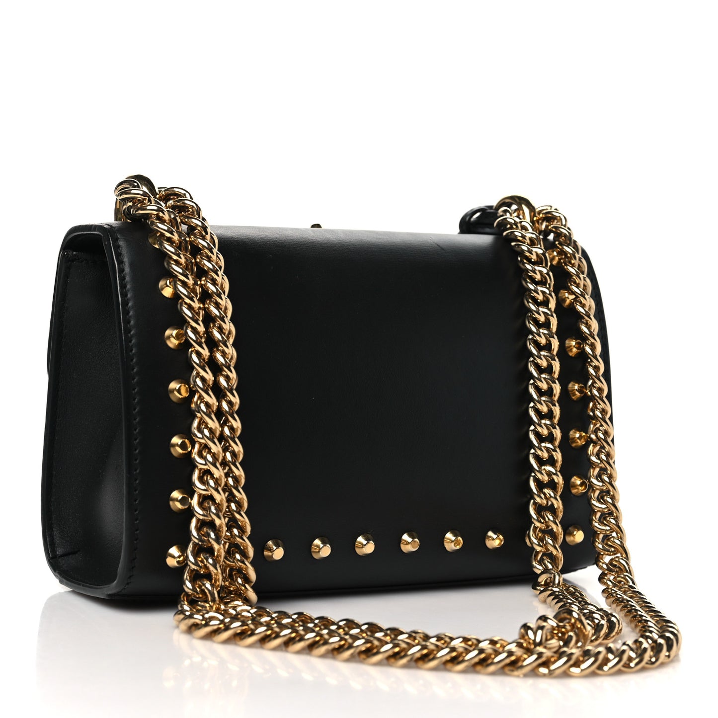 Calfskin Studded Small Padlock Shoulder Bag Black