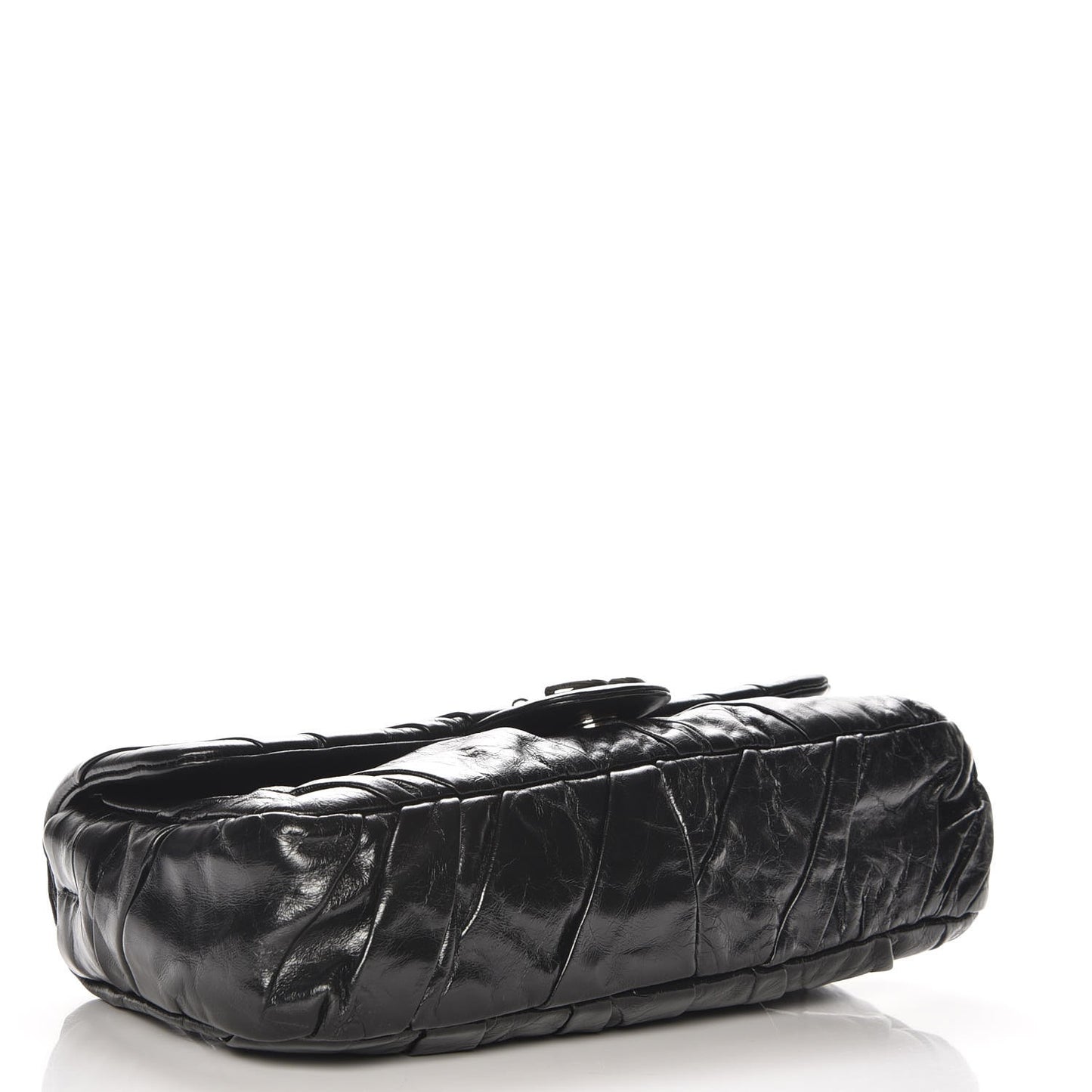 Glazed Calfskin Twisted Medium Flap Black