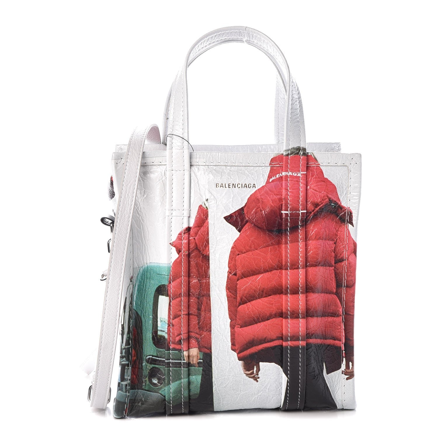 Balenciaga Agneau Arena Bazar Campaign Shopper Tote XS White Red Green 1 of 7